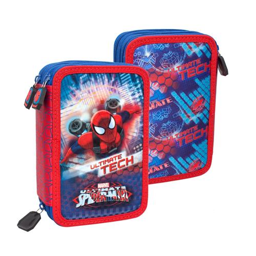 ASTUCCIO PORTAPASTELLI SCUOLA 3 ZIP SPIDERMAN CON ACCESSORI