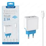 CARICA BATTERIA DA RETE 2 USB 2.1A + CAVO MICRO USB NEWTOP BIANCO