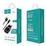 CARICA BATTERIA DA RETE + CAVO MICRO USB 2.4A HOCO NERO