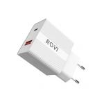 CARICA BATTERIA DA RETE FAST CHARGING USB + TYPE C 5A ROVI BIANCO