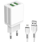 CARICA BATTERIA DA RETE 2.1A 5V 2XUSB + CAVO LIGHTING E26 JELLICO BIANCO