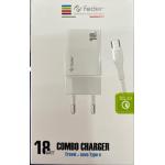 COMBO ALIMENTATORE 18W + CAVO TYPE-C QC3.0 FEDER BIANCO