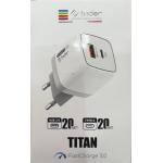 ALIMENTATORE TITAN FASTCHARGE USB(20W)+TYPE-C(20W) FEDER BIANCO