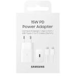 ALIMENTATORE SAMSUNG 15W USB-C + CAVO RICARICA USB-C ORIGINALE BIANCO